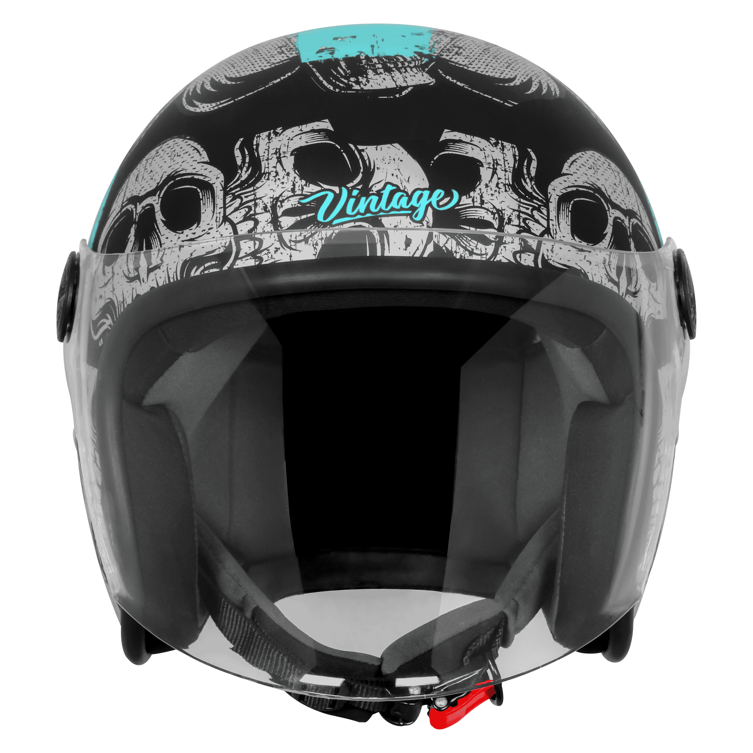 SBH-56 VINTAGE SKULL GLOSSY BLACK WITH TURQUOISE
